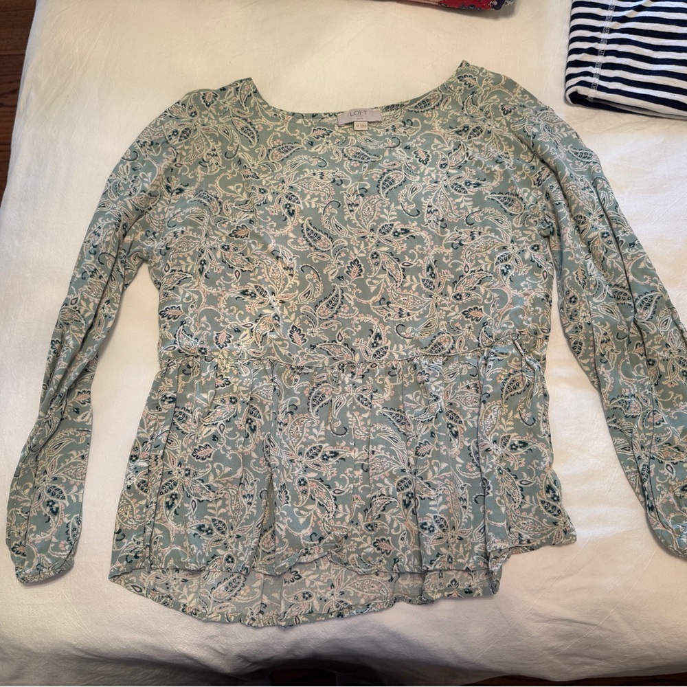 LOFT Paisley Print Blouse in Soft Green